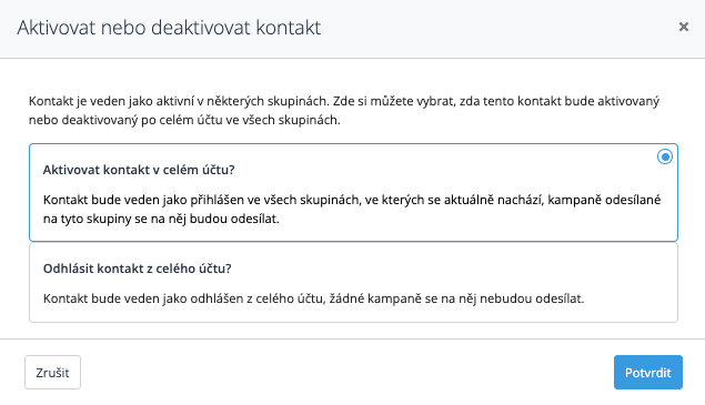 Stavy kontaktů Emailkampane.cz